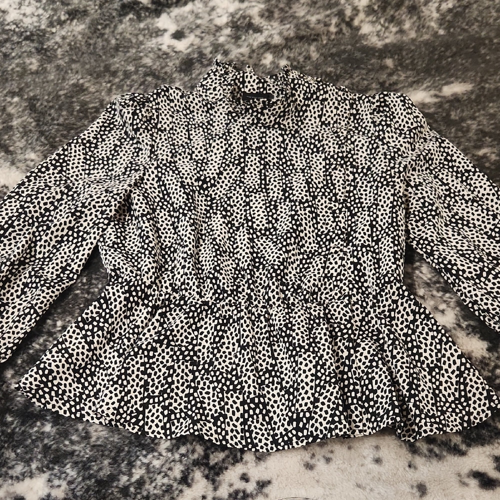 Who What Wear Black and White Peplum Blouse